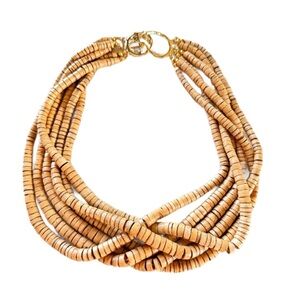 KJL Kenneth J Lane wood beaded necklace gold designer
